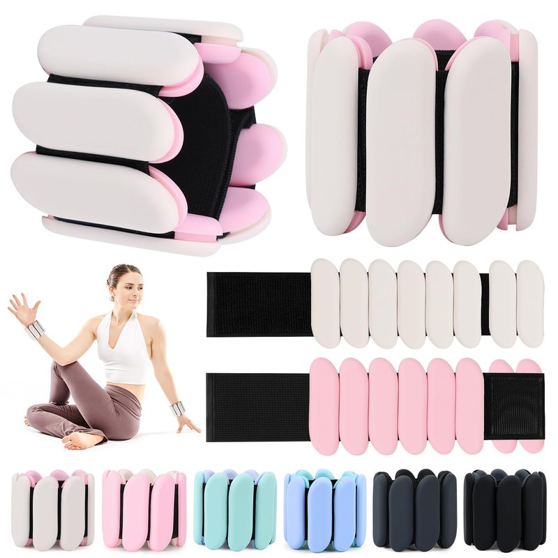 Wrist Weights, Wrist and Ankle Weights for Women and Men(1Lbs Each), Adjustable 2lb Wearable Silicone Weighted Bangles, Fits for Yoga, Pilates, Home Gym, Dance, Swimming, Jogging, Cardio, Strength Training (White)