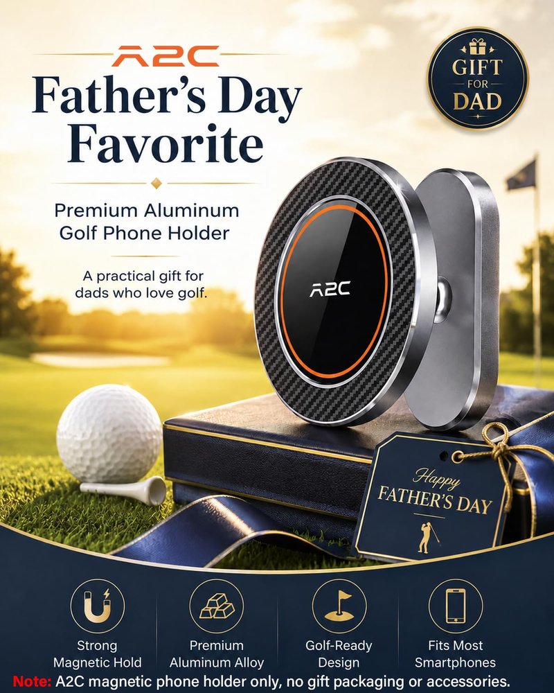 A2C Alloy Magnetic Golf Cart Phone Holder for MagSafe iPhone, Unique Fathers Day Golf Gifts for Men Dad Him Husband Ladies Her Golfers, Golf Accessories Essentials Gadgets Fits EZGO, Club Car, Yamaha