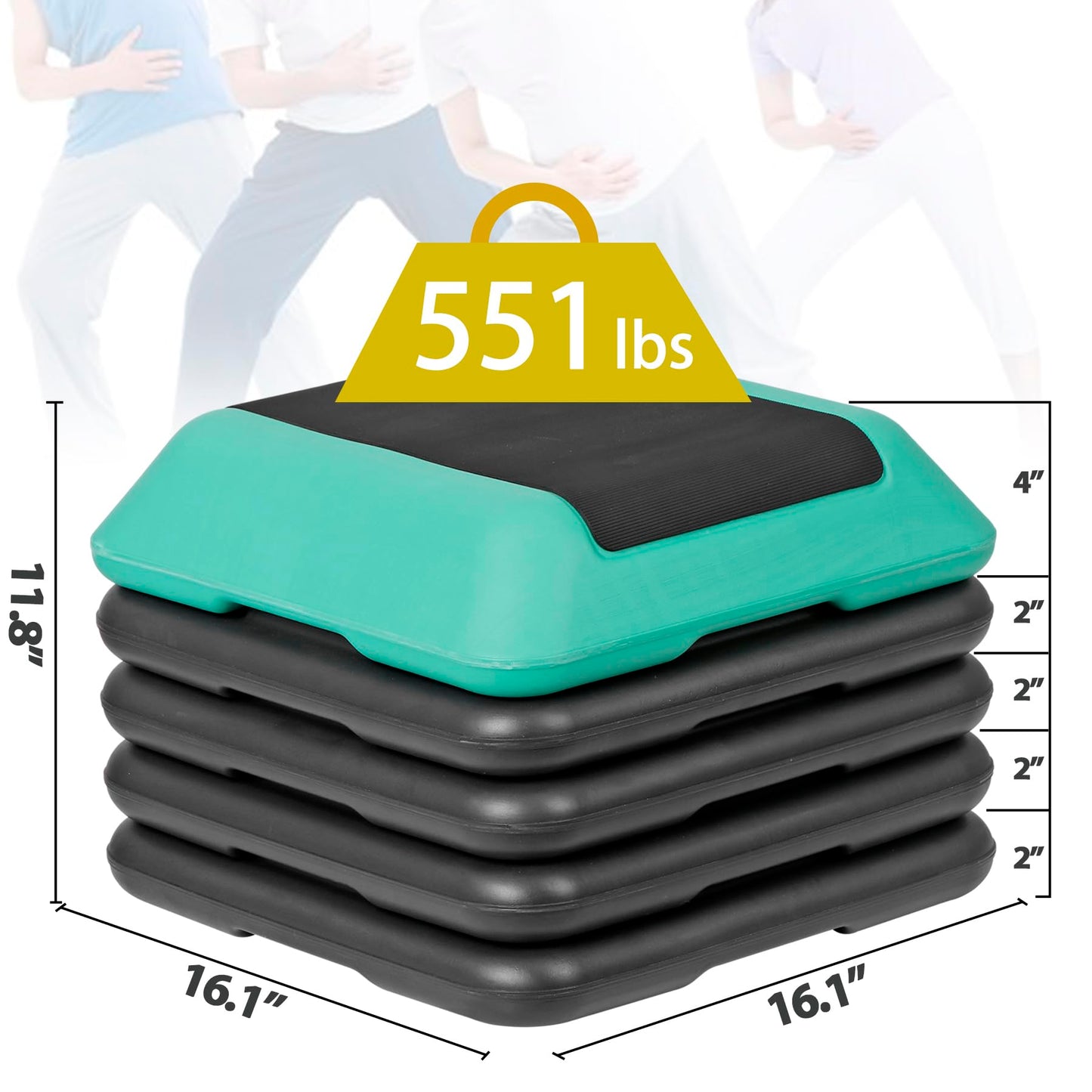 Smartxchoices 16 Inch Adjustable Aerobic Stepper Exercise Workout Step Platform Bench with 4 Risers 4"-6''-8''-10''-12' Height for Home Gym Fitness Training High Step Aerobics Platform, Green