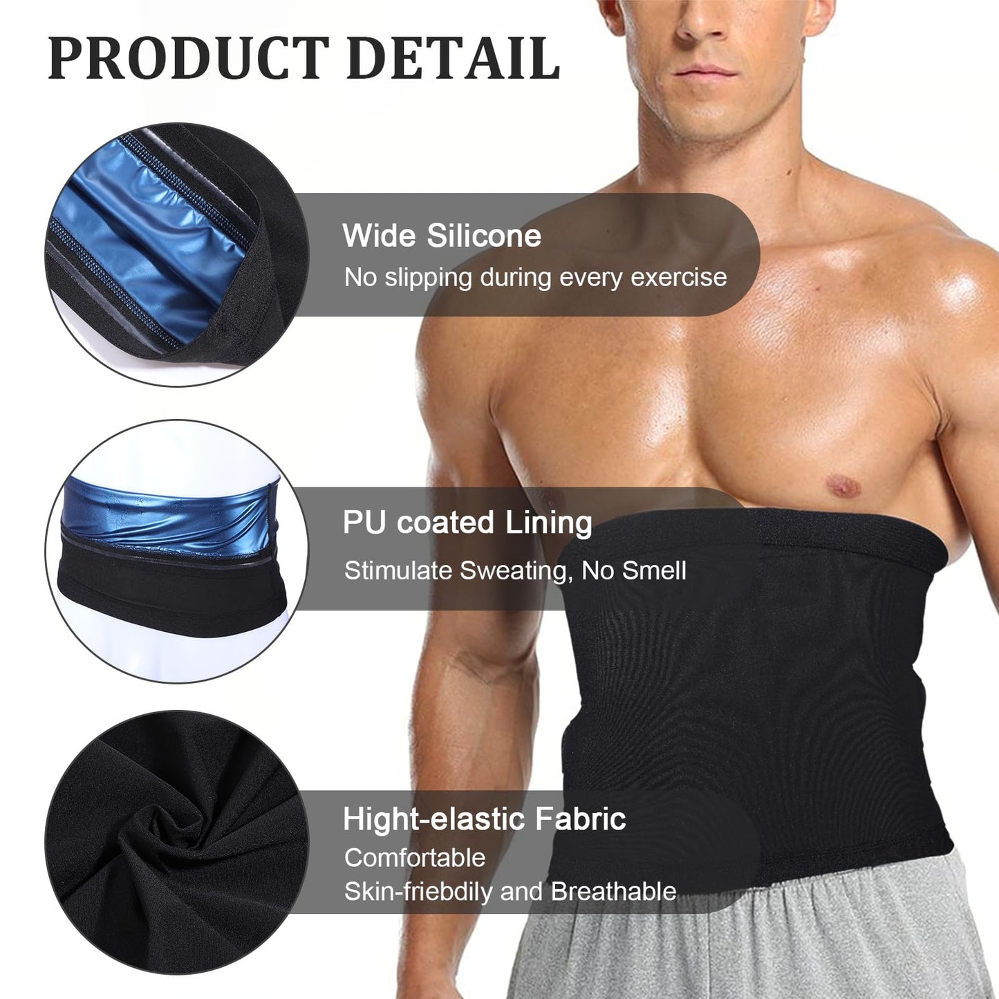 Qianyu Waist Trainer Trimmer Workout Stomach Wrap Belt Sweat Belt Band for Men Lower Belly Cincher Sauna Band Body Shaper Tummy Control For Bodybuilding Exercise Sculpt Gym Accessories