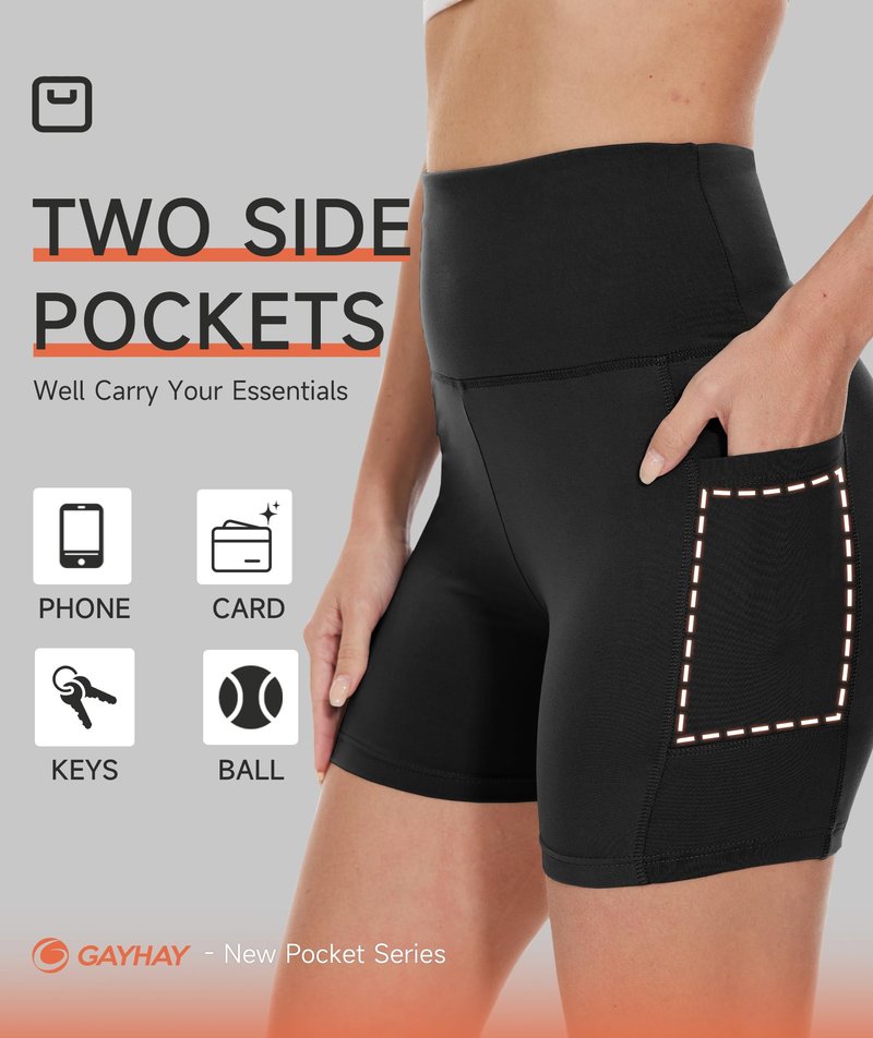GAYHAY Booty Shorts for Women - 3"/5"/8" High Waisted Soft Tummy Control Workout Shorts for Yoga Athletic Gym Black
