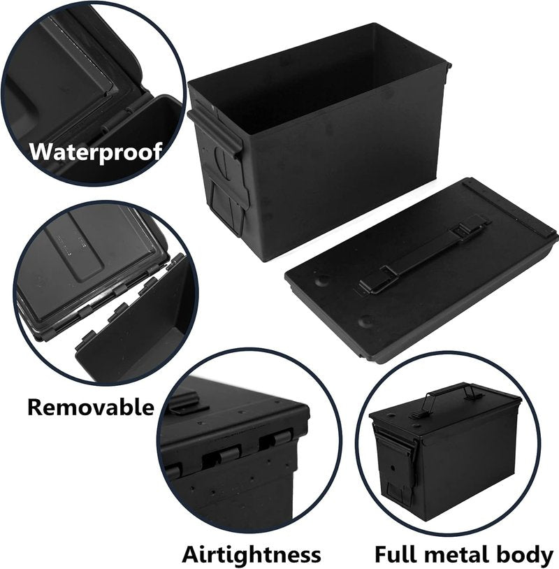 Metal Ammo Can - Lockable 30/50 Cal Bullet Storage Case | Waterproof & Airtight Container for Shotgun, Rifles, Pistols