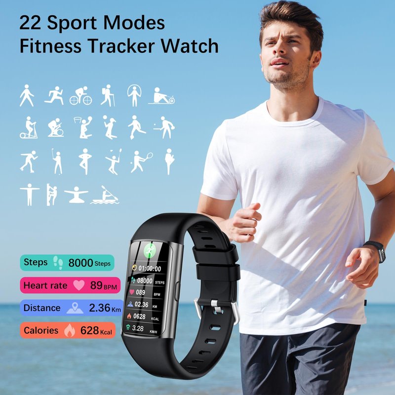 FKGZJF Smart Watch, Health Fitness Tracker Watch with 24/7 Heart Rate, Blood Oxygen Monitor, Sleep Tracker,Pedometer, IP68 Waterproof Activity Trackers Compatible with Android & iPhone Women Men