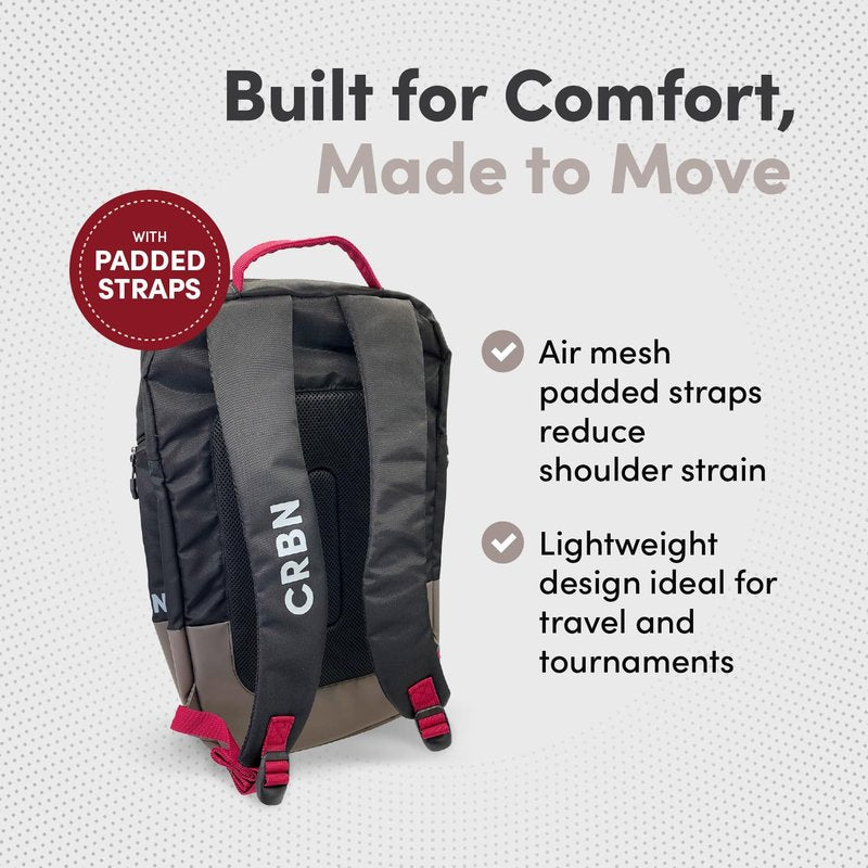 CRBN Pickleball - Backpack - Pro Team Pickleball Bag - Padded Compartment with Space for 3 Paddles, Shoes & More