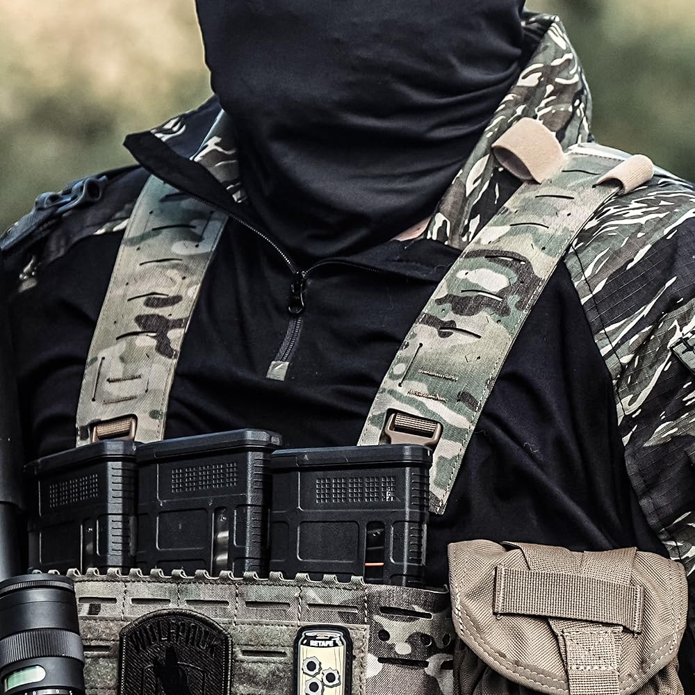 ACETAC Multi-Mission Laser-Cut Shoulder Strap Waist Strap H-Harness for Chest Rig Compatible w/Spiritus Systems Micro MK4/MK5 Haley Strategic D3CR Placard (Splatter)