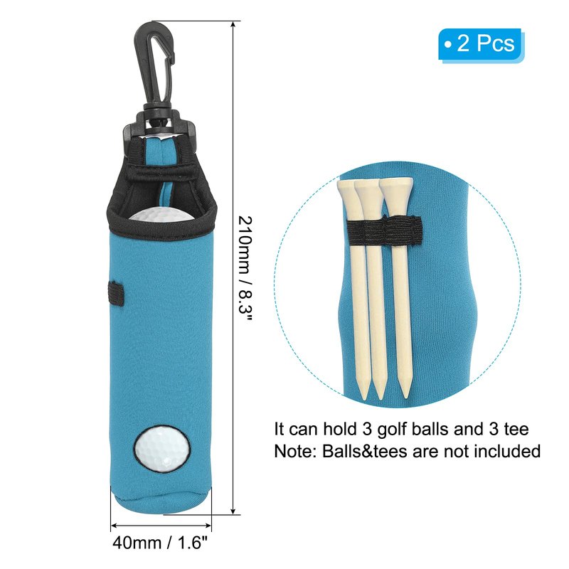 PATIKIL Golf Ball Carry Bag, 2 Pcs Golf Tee Holder Pouch Portable Neoprene Golf Ball Holder with Clip for Men and Women Storage Gifts, Sky Blue