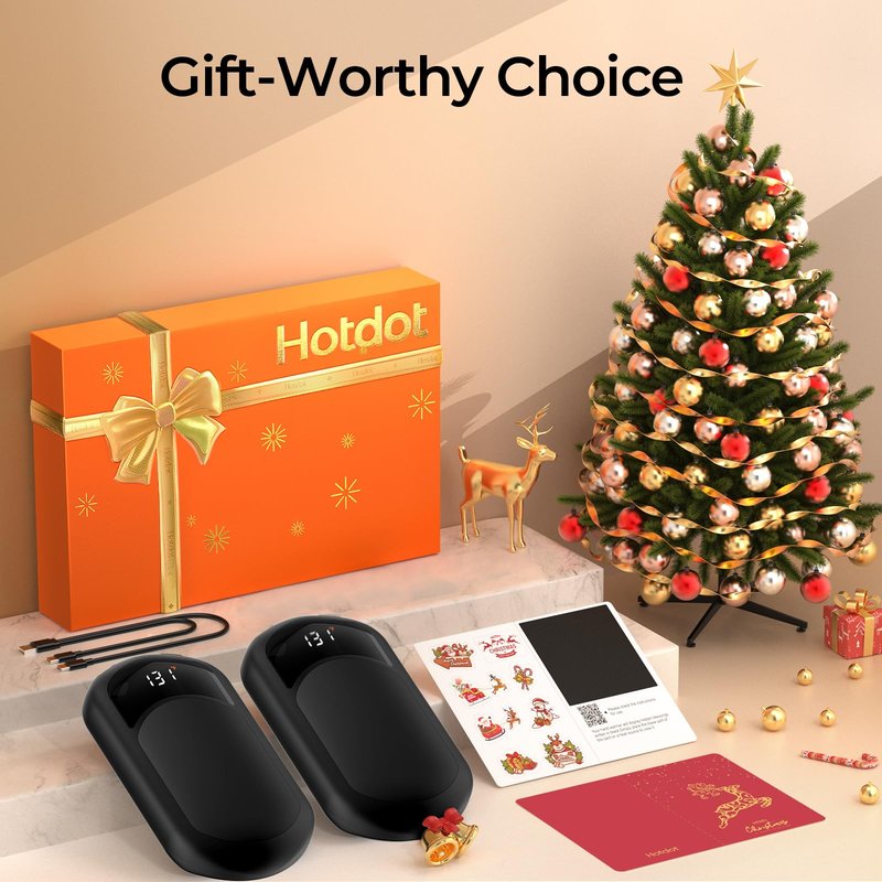 Hotdot Rechargeable Hand Warmers Box, LED Display Real-Time Battery and Temperature, 4 Pack Portable Electric Hand Warmer, Men Women Gifts for Christmas, Hunting, Camping