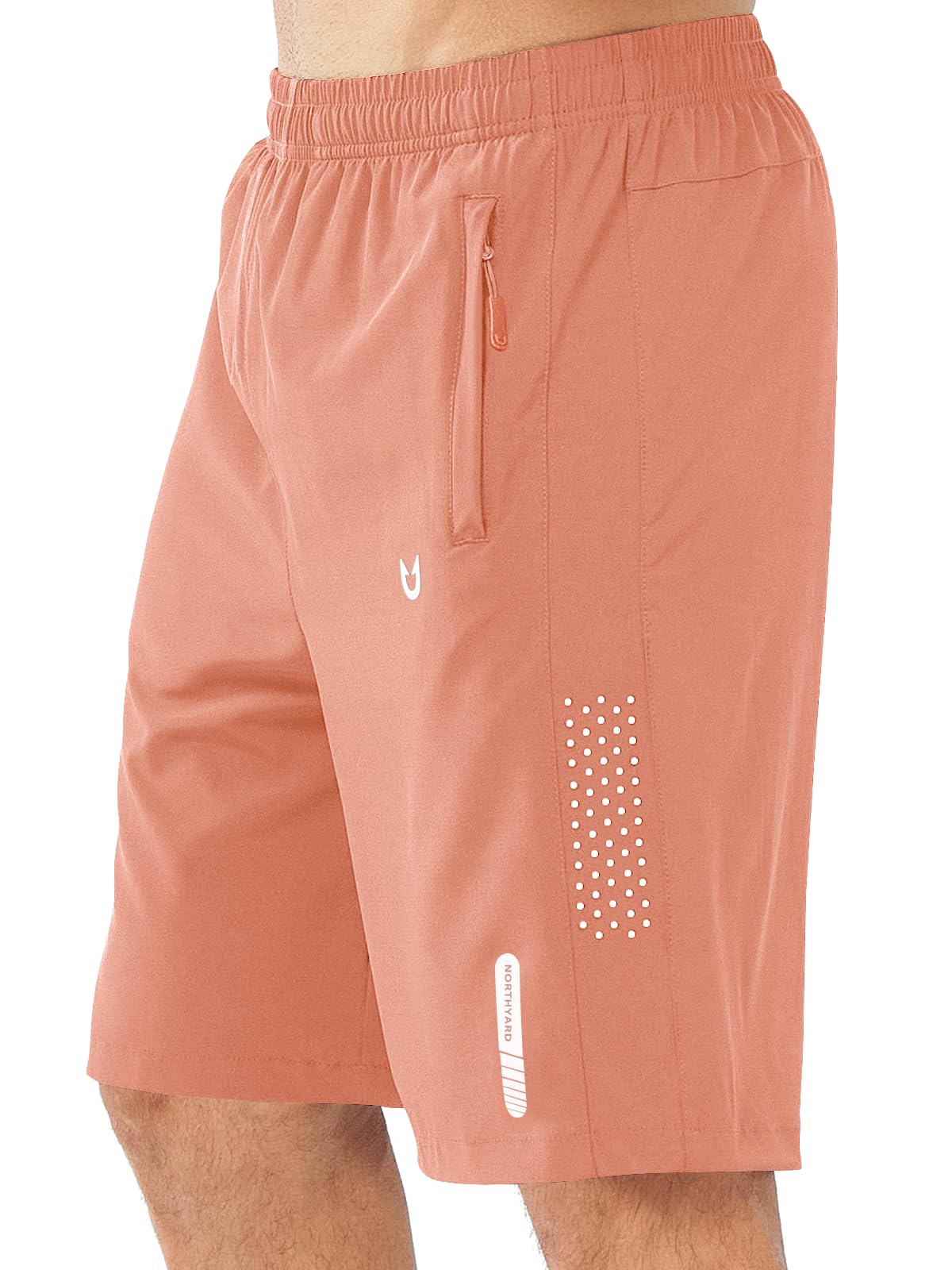 NORTHYARD Men's Athletic Running Shorts Gym Workout 7"/9"/5" Quick Dry Lightweight Sports Basketball Tennis 3 Zipper Pockets PINKORANGE-9inch 3XL