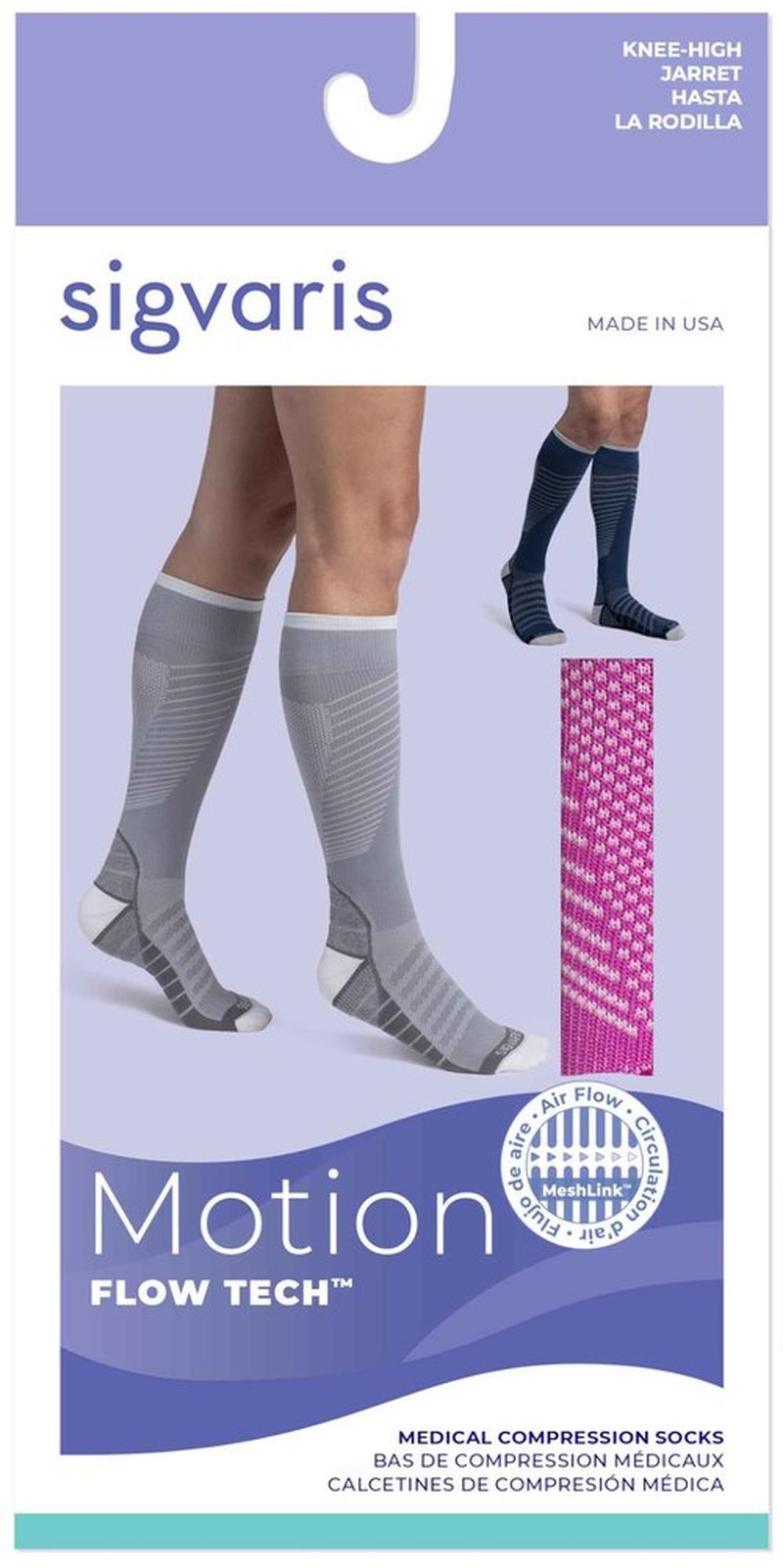 Unisex Motion Flow Tech Compression Socks 20-30mmHg - for Men & Women - Graduated Stockings for Varicose Veins, Edema, Athletes, Pregnancy, Travel, Nurses, Runners & DVT - Deep Sea - Medium Long