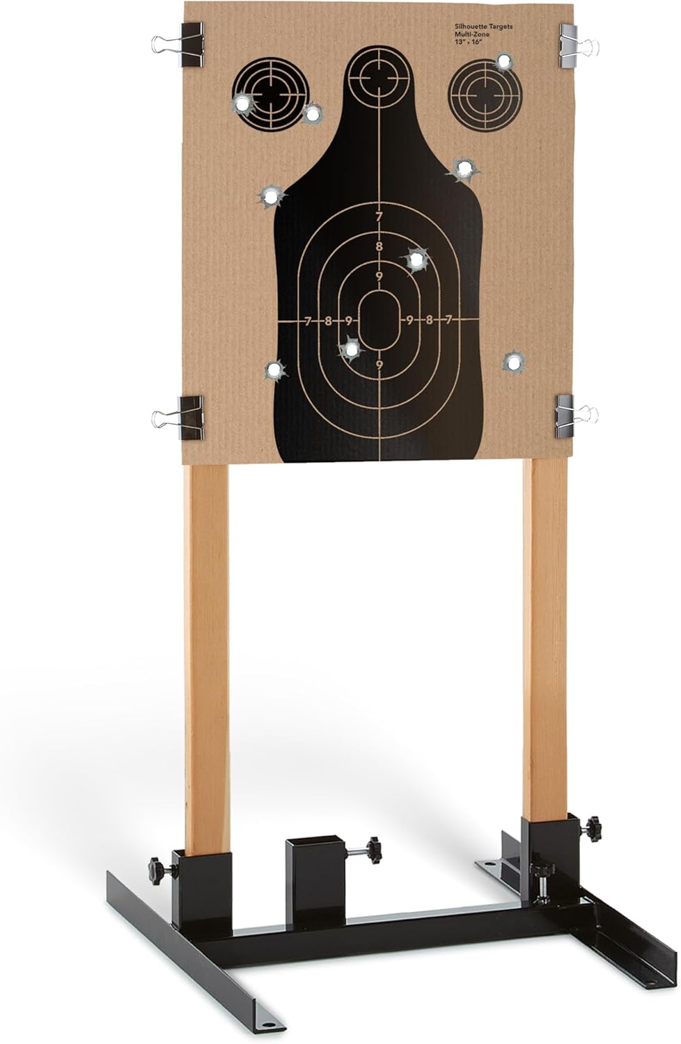 Steel Target Stand Base for Paper Silhouette Shooting - Adjustable 8” to 24” Width | Includes Cardboard Targets
