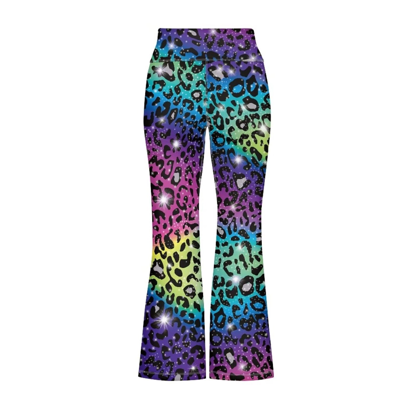 ELEDIZI Colourful Leopard Print Leggings for Teen Girls Flare Leggings Trendy Clothes for Girls 7-8 Wide Leg Yoga Pants Non See-Through Workout Pants Shapewear for Fitness Pilates Dance