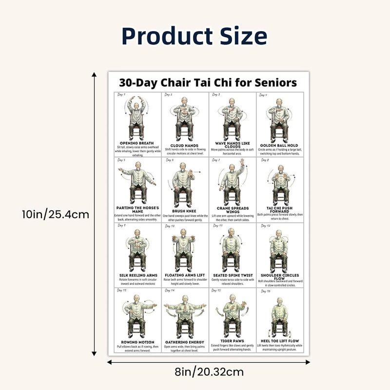 Tai Chi Chair Workout Chart for Seniors - 30-Day Printable Exercise Guide | Easy Step-by-Step Routine (2PCS)