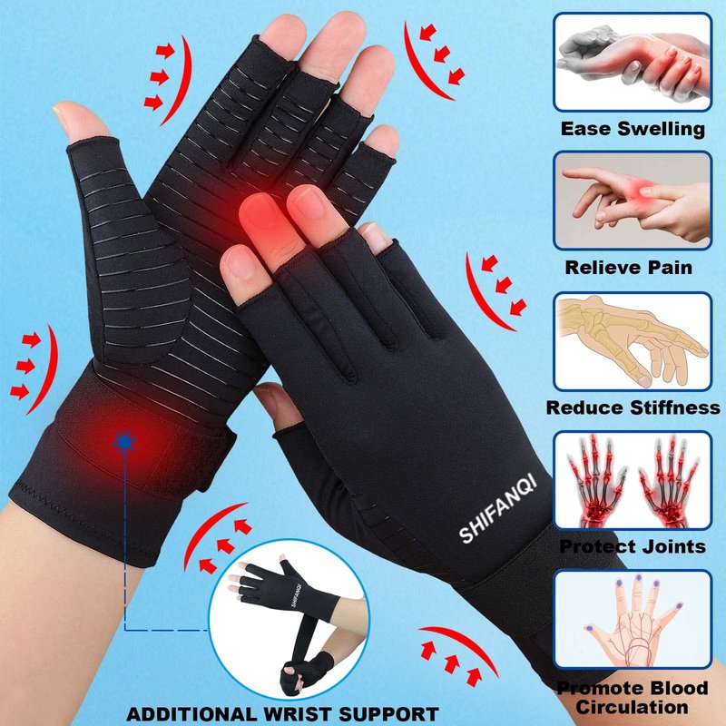 2 Pairs Copper Arthritis Compression Gloves Women Men for Carpal Tunnel, RSI, Joint Pain, Swelling, Tendonitis Relief, Fingerless Arthritis Gloves for Computer Typing, Work, Sleeping (SMALL/MEDIUM)