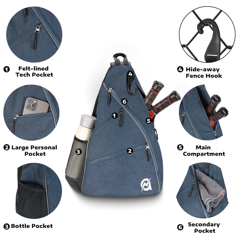 A11N SPORTS Pickleball Bag, Reversible Crossbody Sling Bag/Backpack for Women Men, Navy