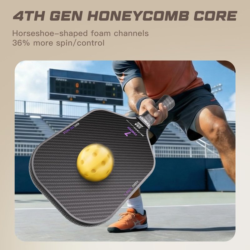 YVmove T800+3K Carbon Fiber Pickleball Paddle with 16mm V-Sonic IV Dynamic Core, Premium Pickle Ball Thermoformed Unibody, Elongated Shape, Enhanced Control & Ultimate Spin, USAPA Approved