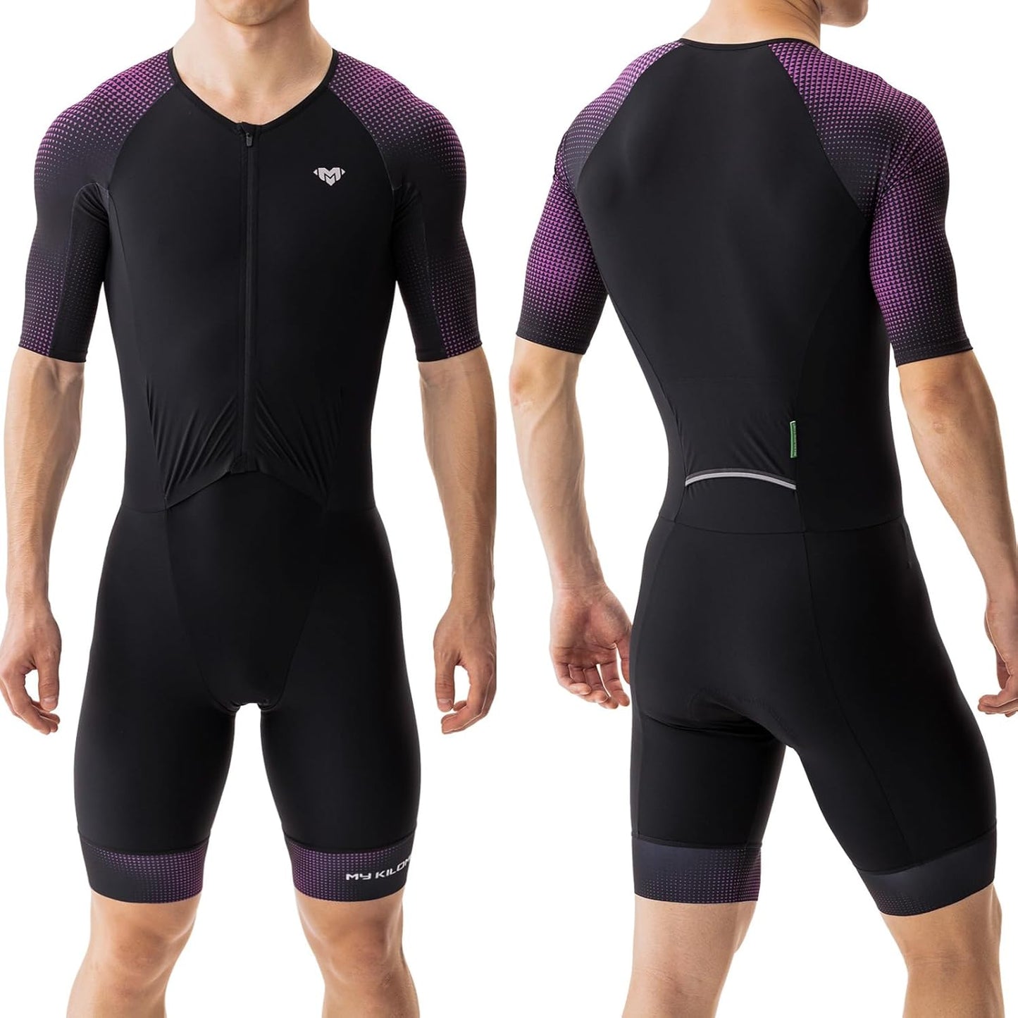 Men’s Triathlon Suit - Short Sleeve Racing Tri Suit | Quick Dry, Padded, Zipper Pocket