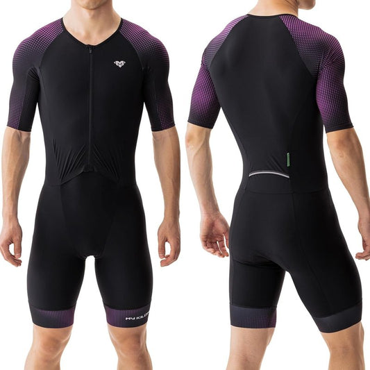 Men’s Triathlon Suit - Short Sleeve Racing Tri Suit | Quick Dry, Padded, Zipper Pocket