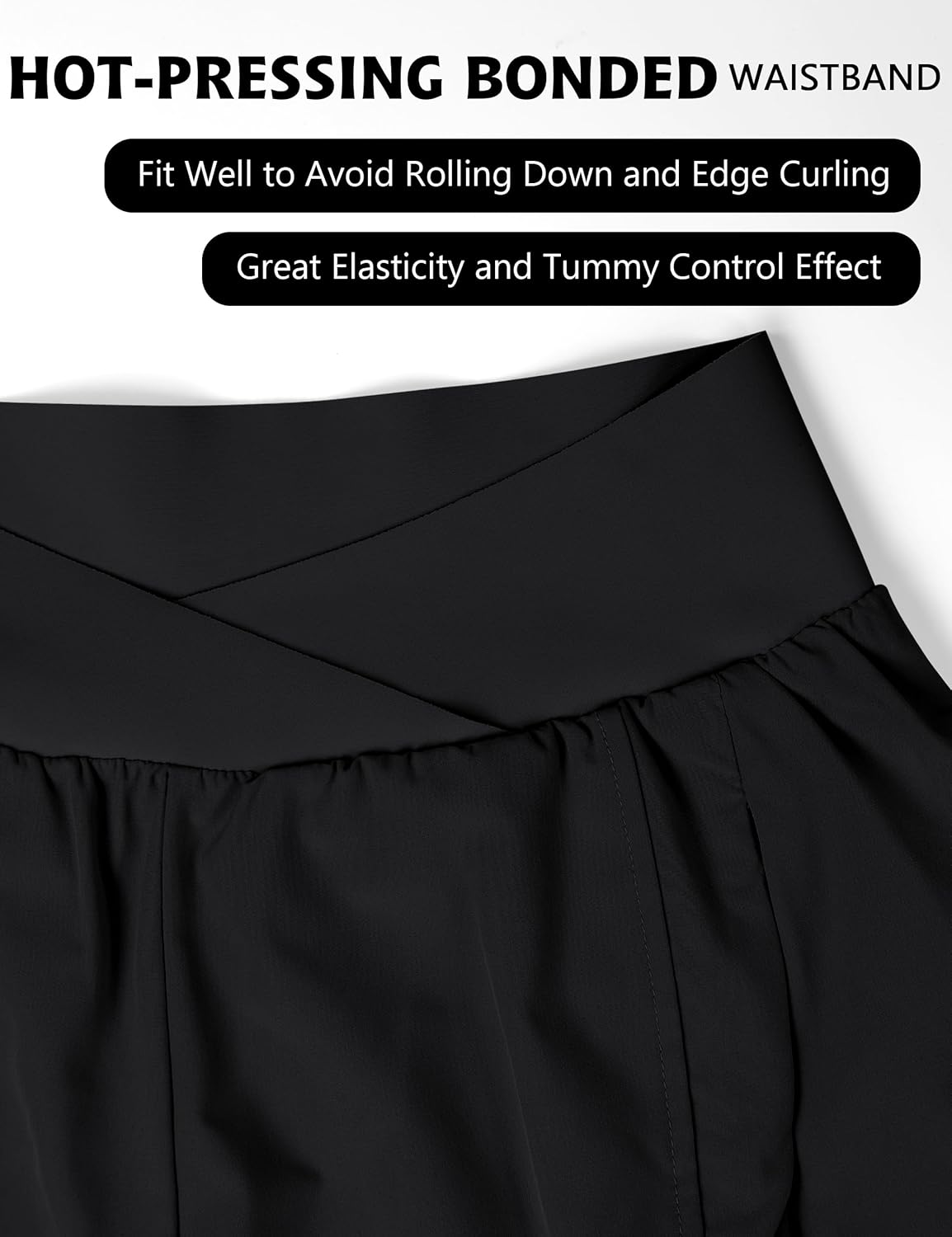 Women's High Waisted Crossover Workout Shorts - Athletic Running Shorts with Zipper Pockets | Comfortable & Stylish