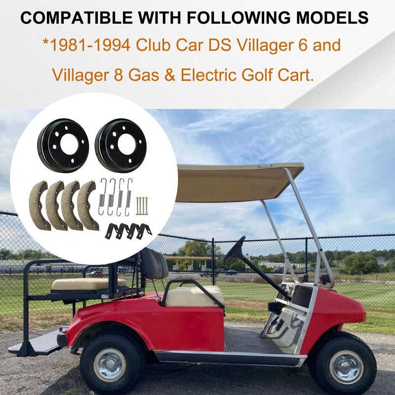 Vanlison Golf Cart Brake Drum & Brake Pads & Shoe Spring Repair Kit - Compatible with 1981-1994 Club Car DS villager 6 & villager 8 (OEM #1011137, 101146302, 1011466)