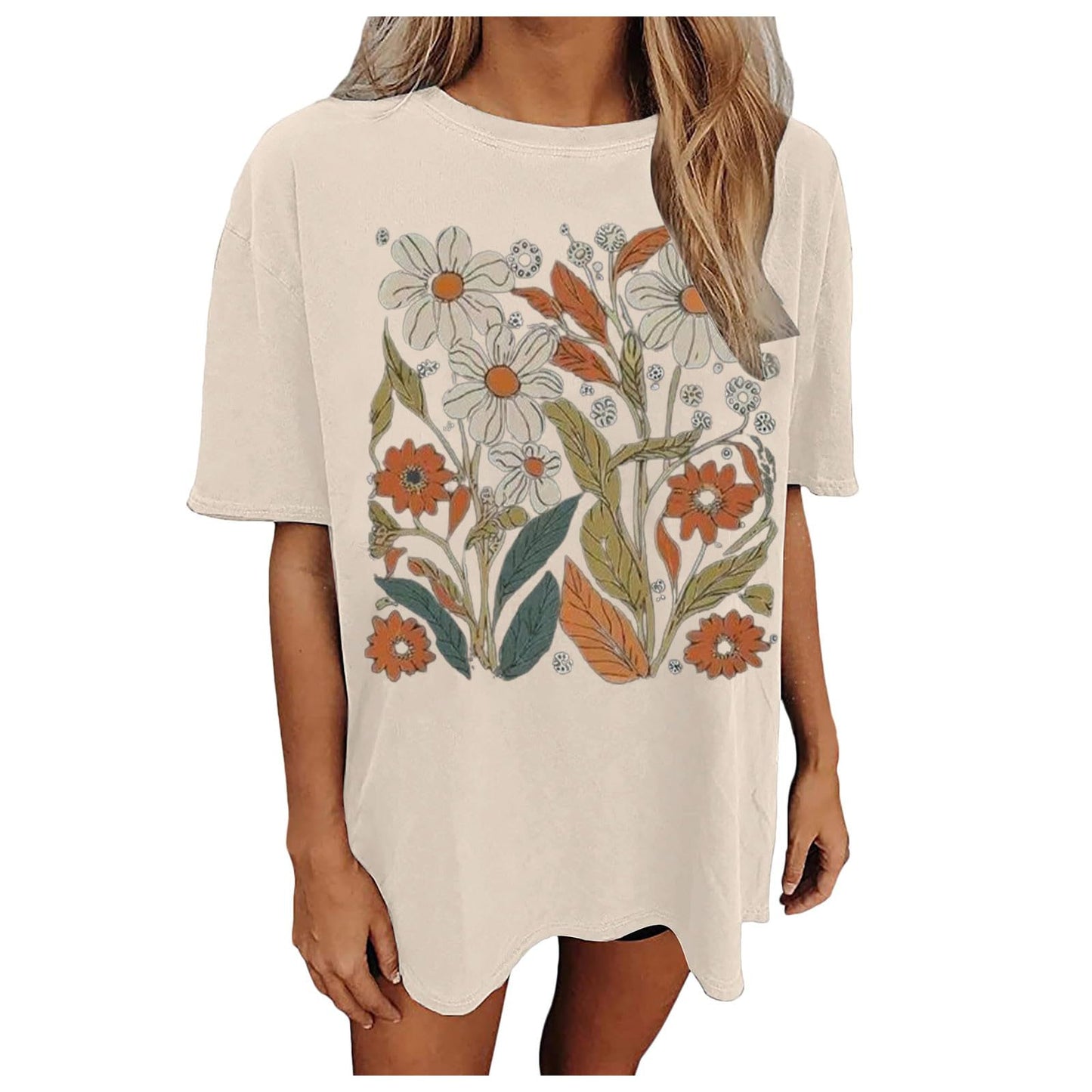 Womens Oversized Tshirt Flower Graphic Tees Nashville Music Short Sleeve Shirts Summer Casual Loose Beach Tops 2024