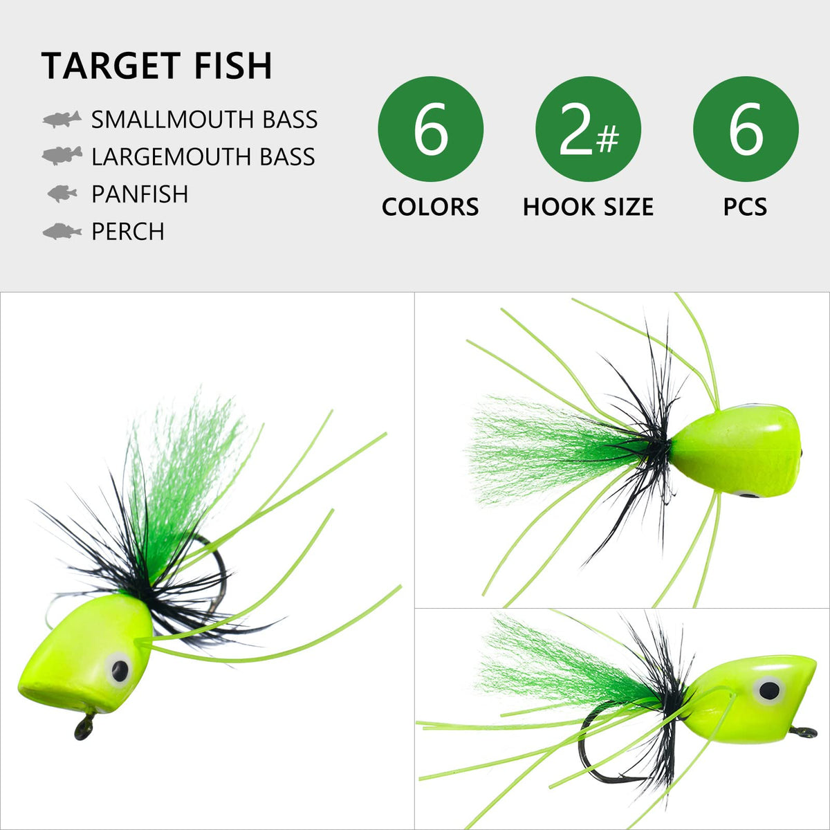 BASSDASH Popper Flies for Fly Fishing Bass Panfish Perch Topwater Fishing Lures