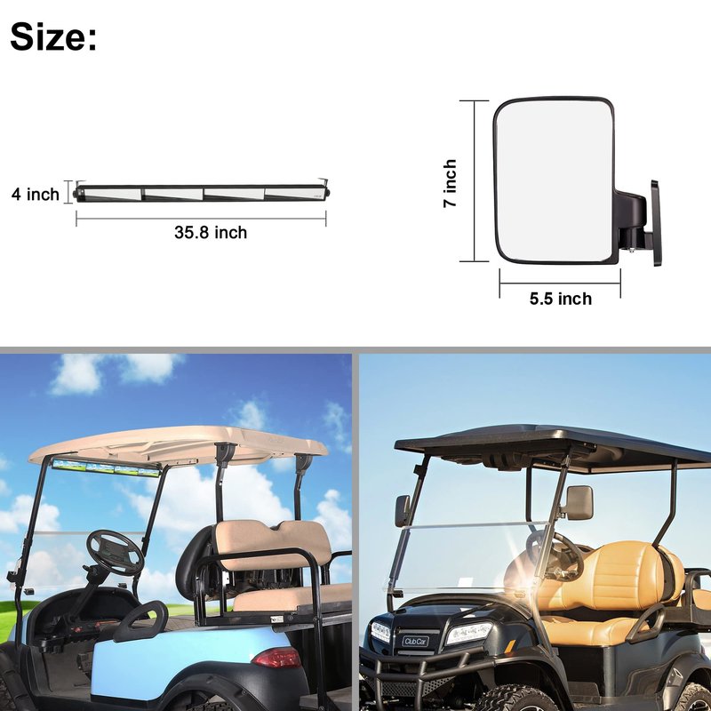 10L0L Golf Cart Folding Side Mirror and 4 Panel Rear View Mirror, Universal fit EZGO Club Car Yamaha, Adjustable Wide Panoramic Golf Cart Mirrors Combo