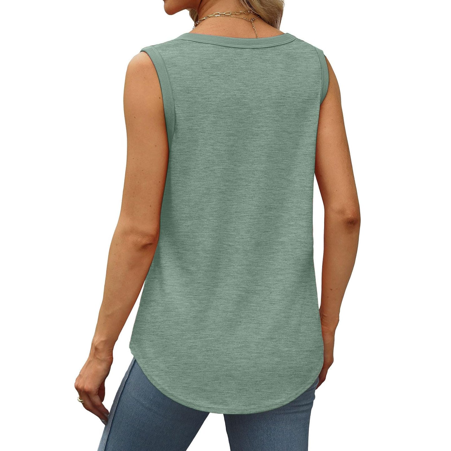 Borniu Womens Tank Tops Summer Loose Sleeveless Tops Scoop Neck Curved Hem Casual Flowy Shirt 2024 Outfits Clothes Army Green