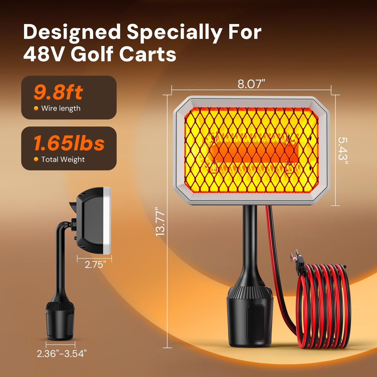 Goheater 48V Golf Cart Heater Electric, 400W Electric Carbon Fiber Heater Hardwired to Battery for/Club Car/EZGO/Yamaha, Safe & Warmth, Fast Heating, 48V Golf Cart Accessories Gifts for Men
