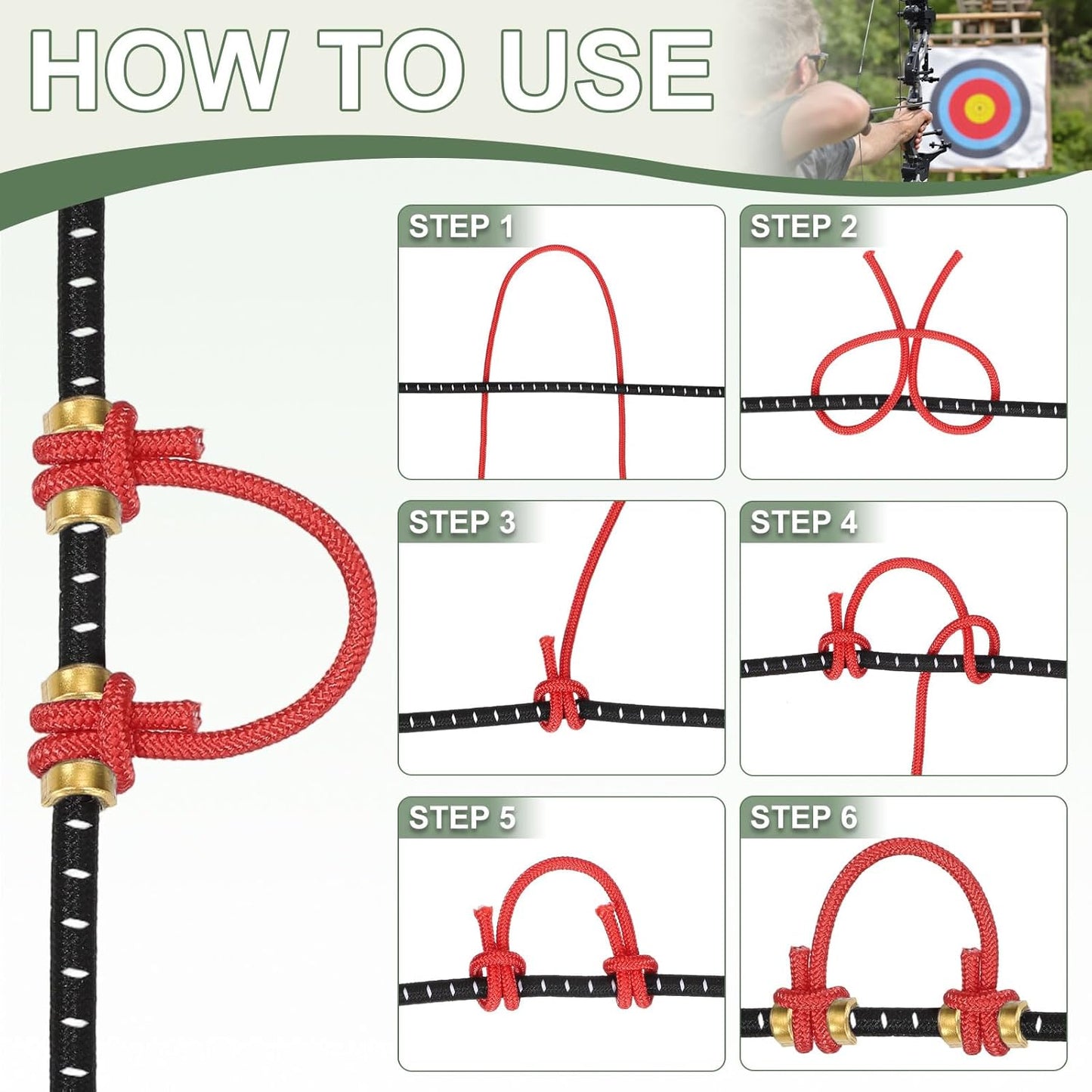 Archery D Loop Rope - Durable Bow String Thread with Brass Nock Points | Essential Archery Accessory