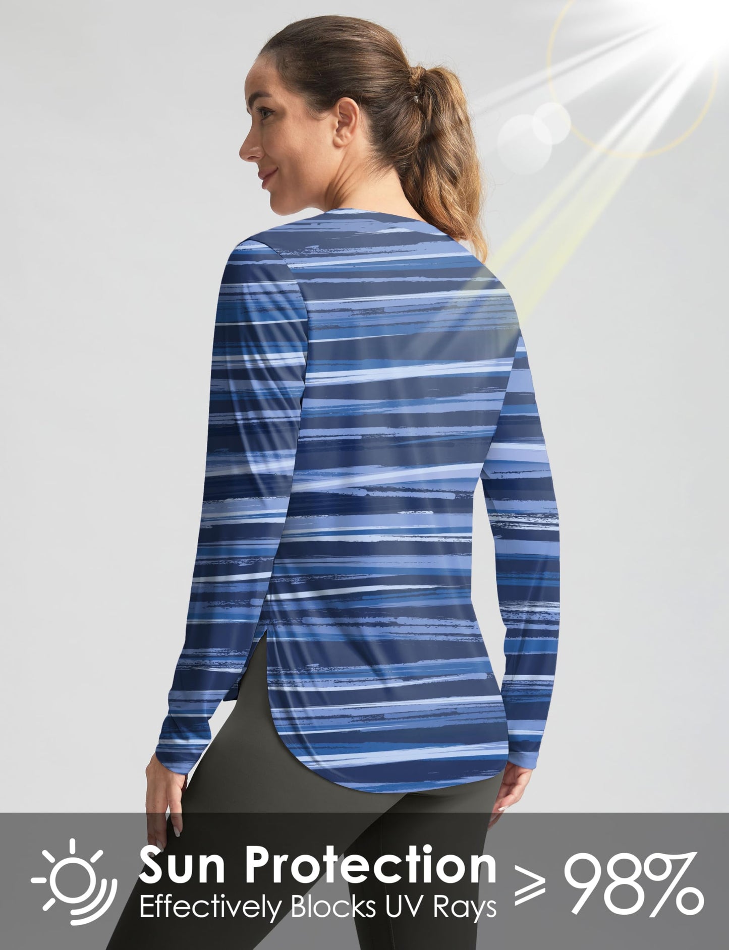 Women's Sun Shirts UPF 50+ Long Sleeve UV Protection Shirt Lightweight Quick Dry Workout Hiking Tops for Women(Ripple Blue,L)