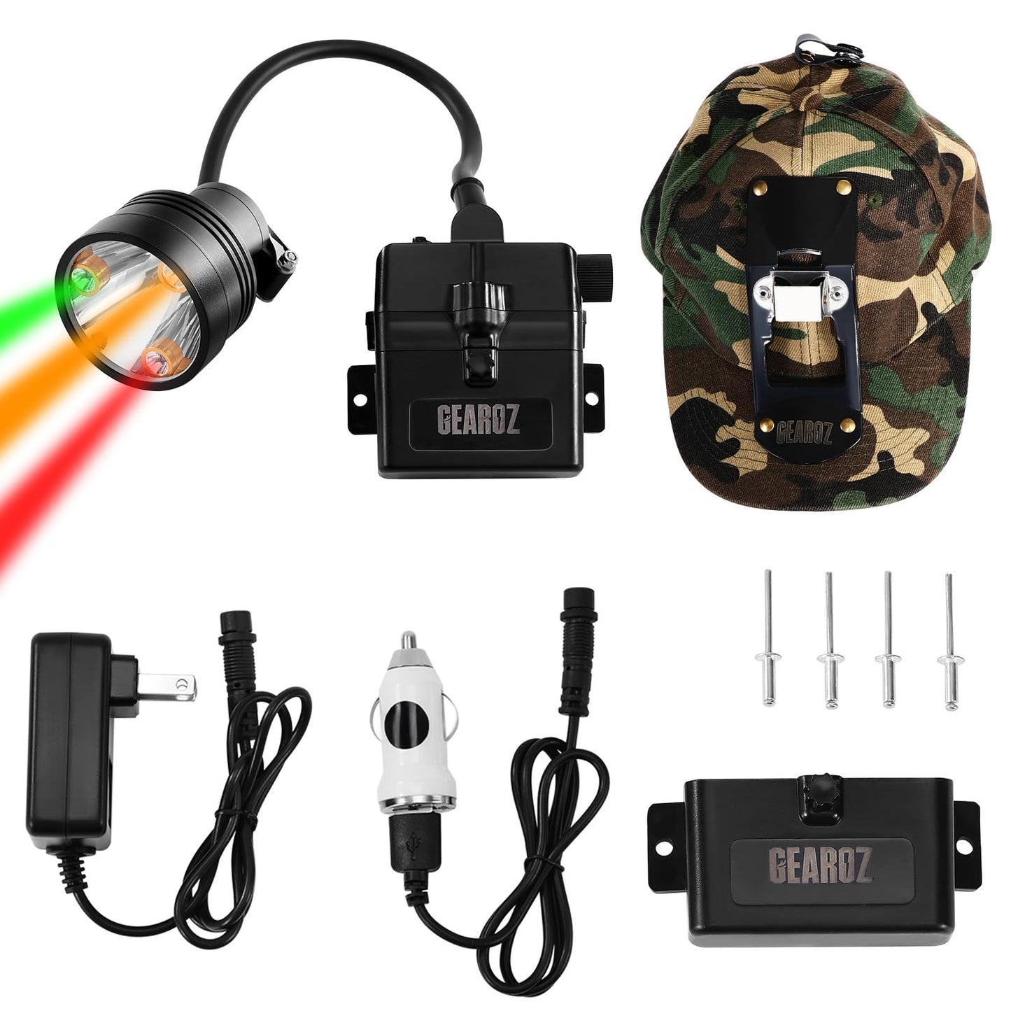 GearOZ Coon Hunting Headlight for Hog Predators Hunter Head Lamp, Camo Cap
