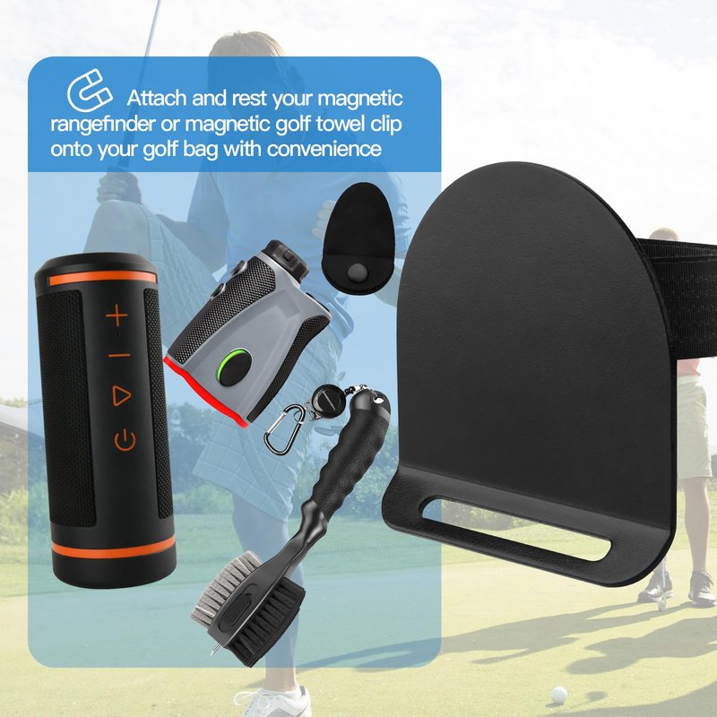 Xxerciz Golf Bag Metal Landing Pad for Magnetic Golf Accessories and Gears Like Magnetic Rangefinder, Magnetic Golf Towels Strap Clip Golf Bag Accessories with Two Hook and Loop Straps