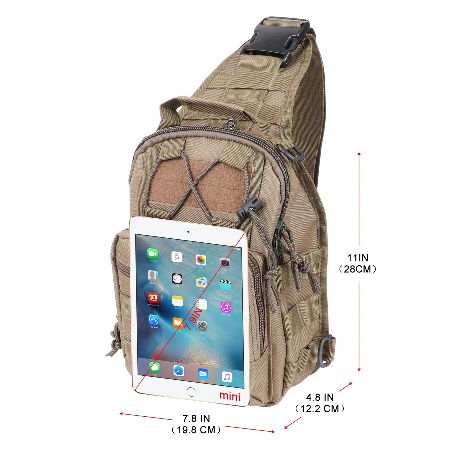 Qcute Tactical Backpack, Waterproof Military Cross-body Molle Sling Shoulder Backpack Chest Bag for Outdoor Every Day Carry (khaki)