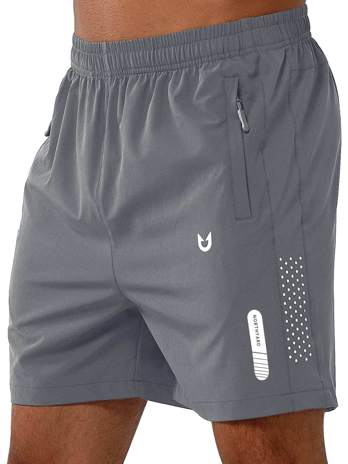 NORTHYARD Men's Athletic Running Shorts Gym Workout 7"/9"/5" Quick Dry Lightweight Sports Basketball Tennis 3 Zipper Pockets SMOKEGREY-5inch 3XL