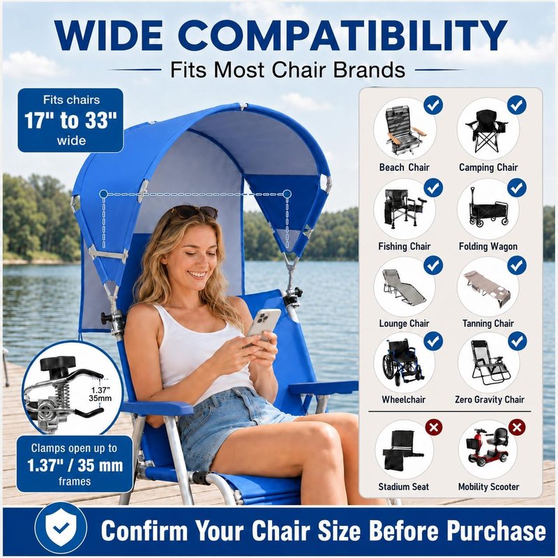 Universal Wind-Resistant Chair Umbrella Canopy - Foldable UPF 50+ Sun Shade with Adjustable Clamp | Fits Most Beach & Camping Chairs
