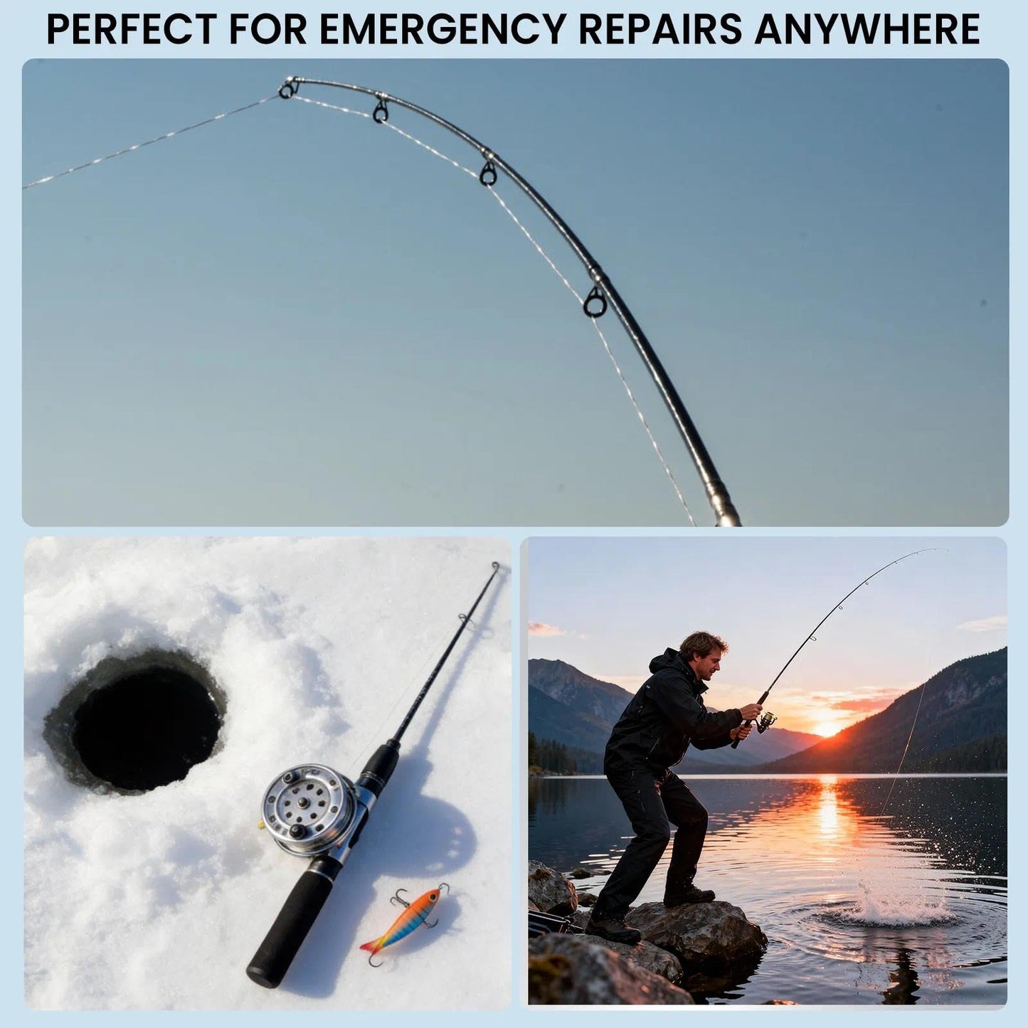 9KM DWLIFE Fishing Rod Tip Repair Kit 65pcs, Black Stainless Steel, Wear Resistant Ceramic Ring, Rod Tip Repair Kit