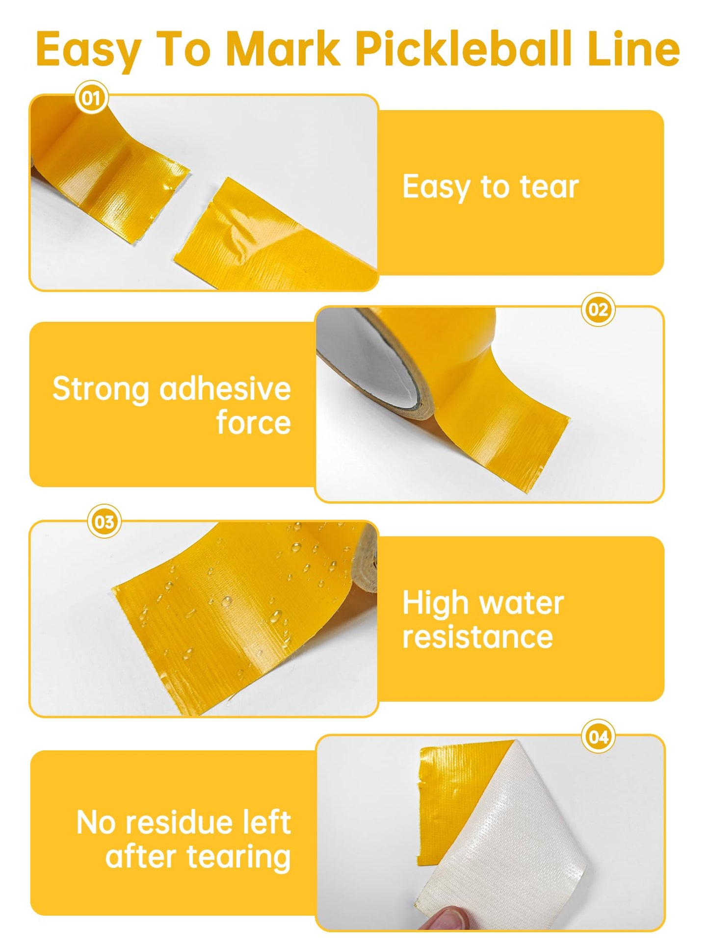 SONICTOP Pickleball Court Marking Kit, 2" x 263 ft Lengthened Pickleball Court Tape 5PCS Set Makes Full Size Outdoor Court Yellow Tape for Temporary Court Lines No Residue Easy Installation(Yellow)