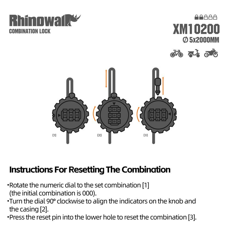 Rhinowalk Bike Lock Cable, 6.56ft Self-Retracting Security Cable, 5mm Diameter, Universal for Bikes, Motorcycles, Scooters & Strollers