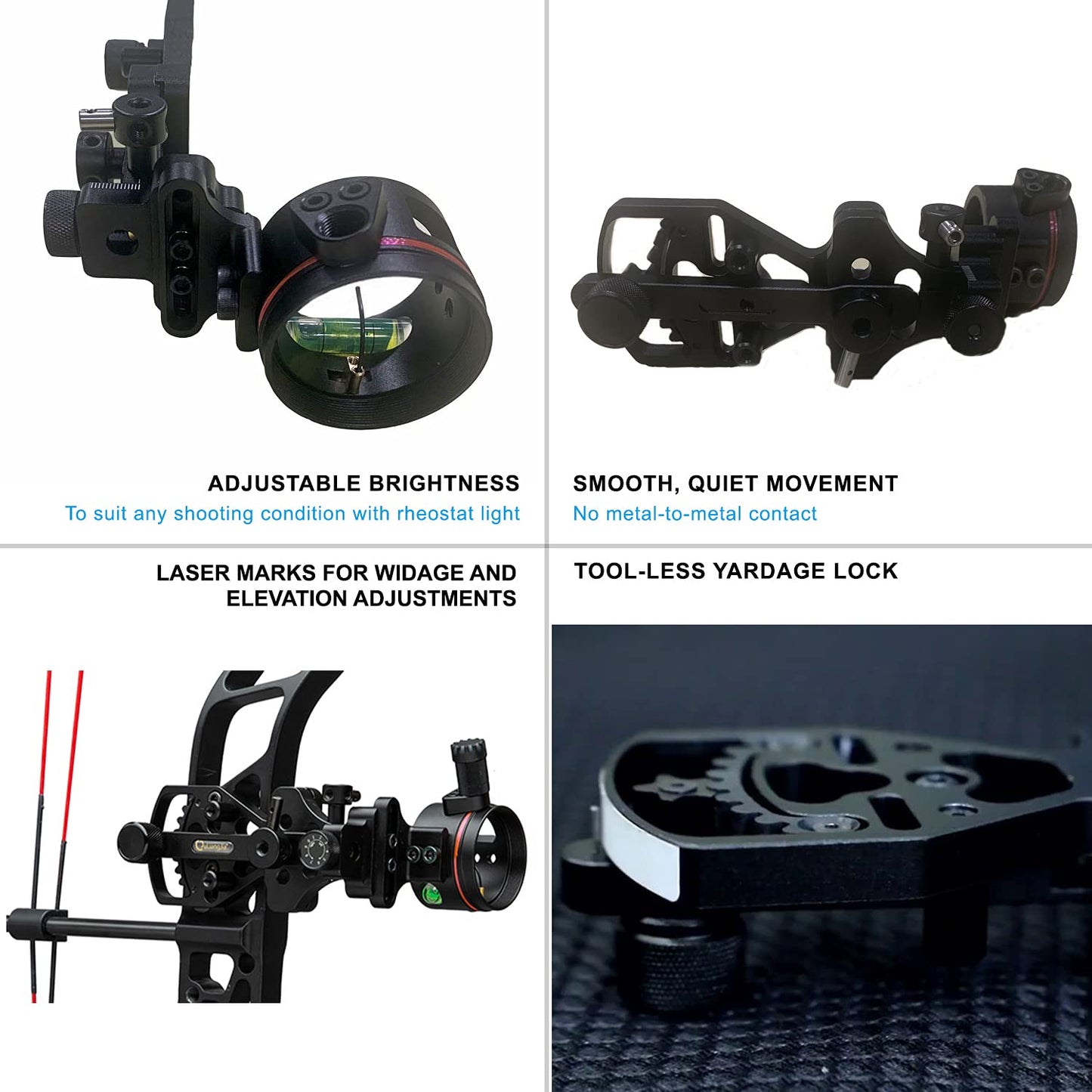 Perogen Archery Compound Bow Single Pin Sight, Lightweight Durable Machined Aluminum with 0.019" Fiber Optic Pin