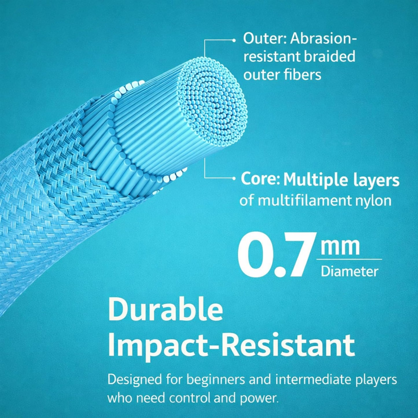 Badminton Racquet String, 0.72mm 200m Badminton Racket String Badminton Training Nylon String Line BX 650 (White)