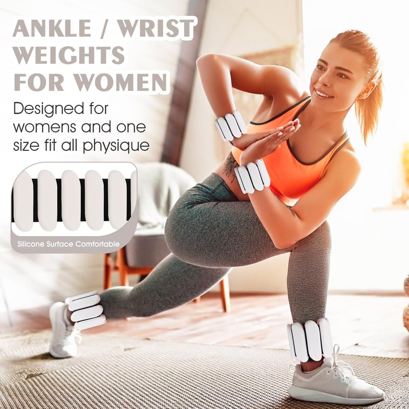 Wrist Weights, Wrist and Ankle Weights for Women and Men(1Lbs Each), Adjustable 2lb Wearable Silicone Weighted Bangles, Fits for Yoga, Pilates, Home Gym, Dance, Swimming, Jogging, Cardio, Strength Training (White)