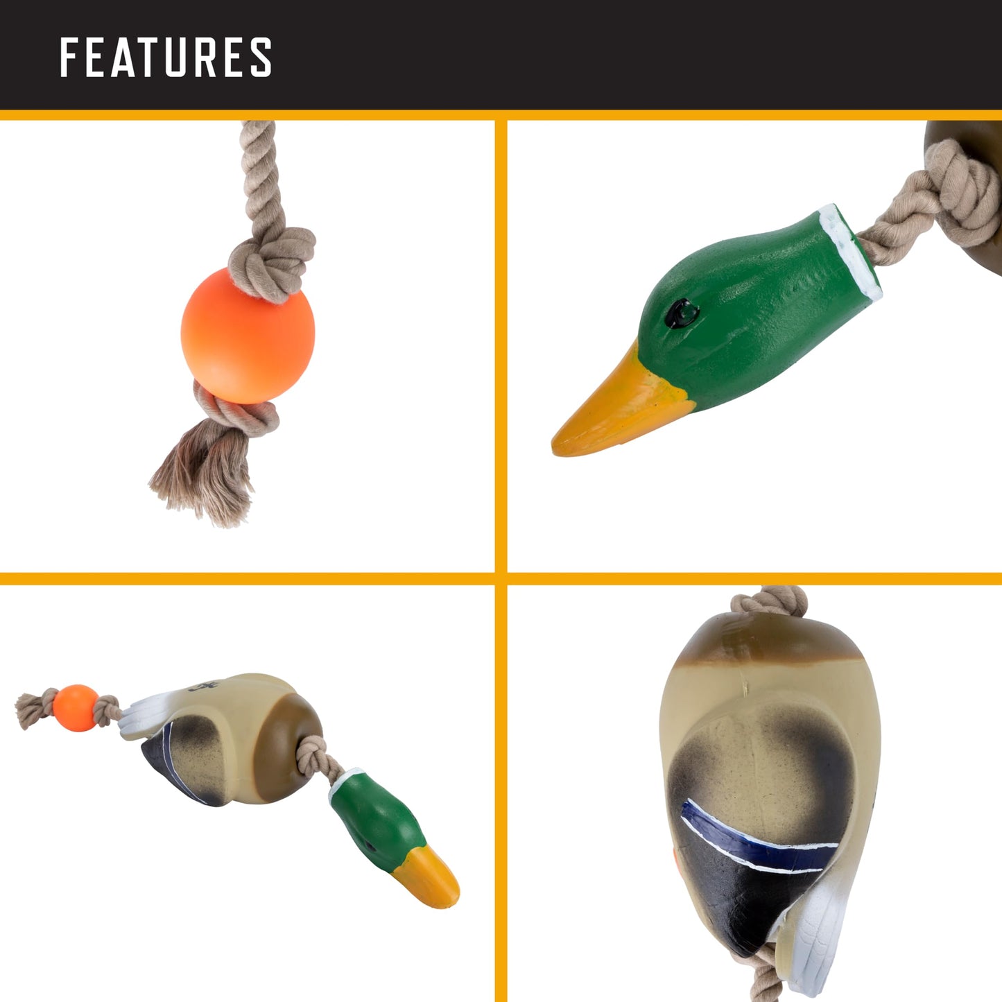 Browning Pet Training Tools, Durable Dog Toys for Tug and Fetch, Rubber Duck Rope, One Size