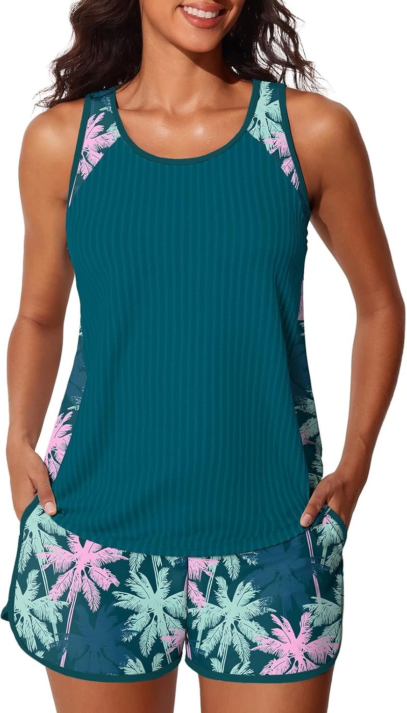 Modest Tankini Swimsuits for Women - Textured Ribbed Bathing Suit with Tummy Control & Pockets | Summer 2026