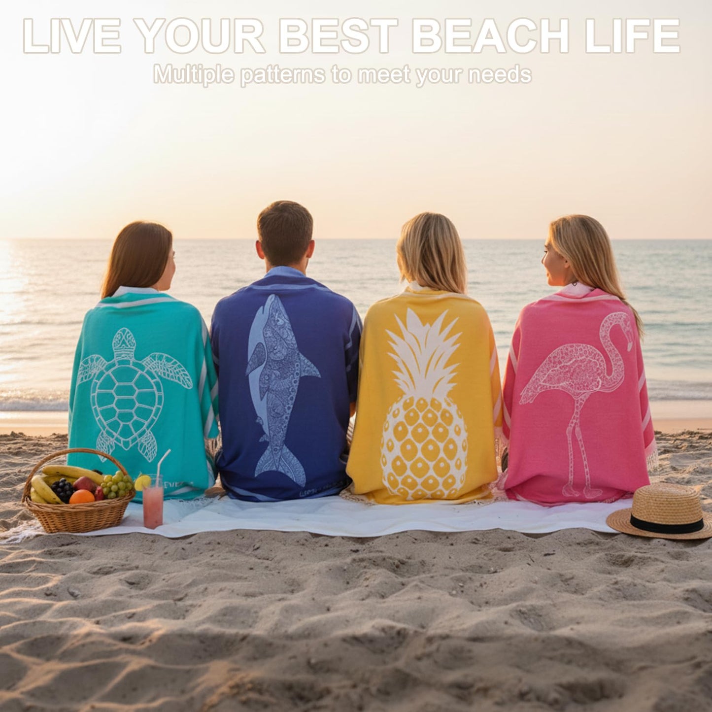 Genovega Oversized Turkish Beach Towel 72"x36" for Adult, Lightweight Quick Dry Bath Pool Swim Blanket, Sand Free with Compact Travel Essentials, Blue Turtle Vacation Cruise Must Haves Clearance