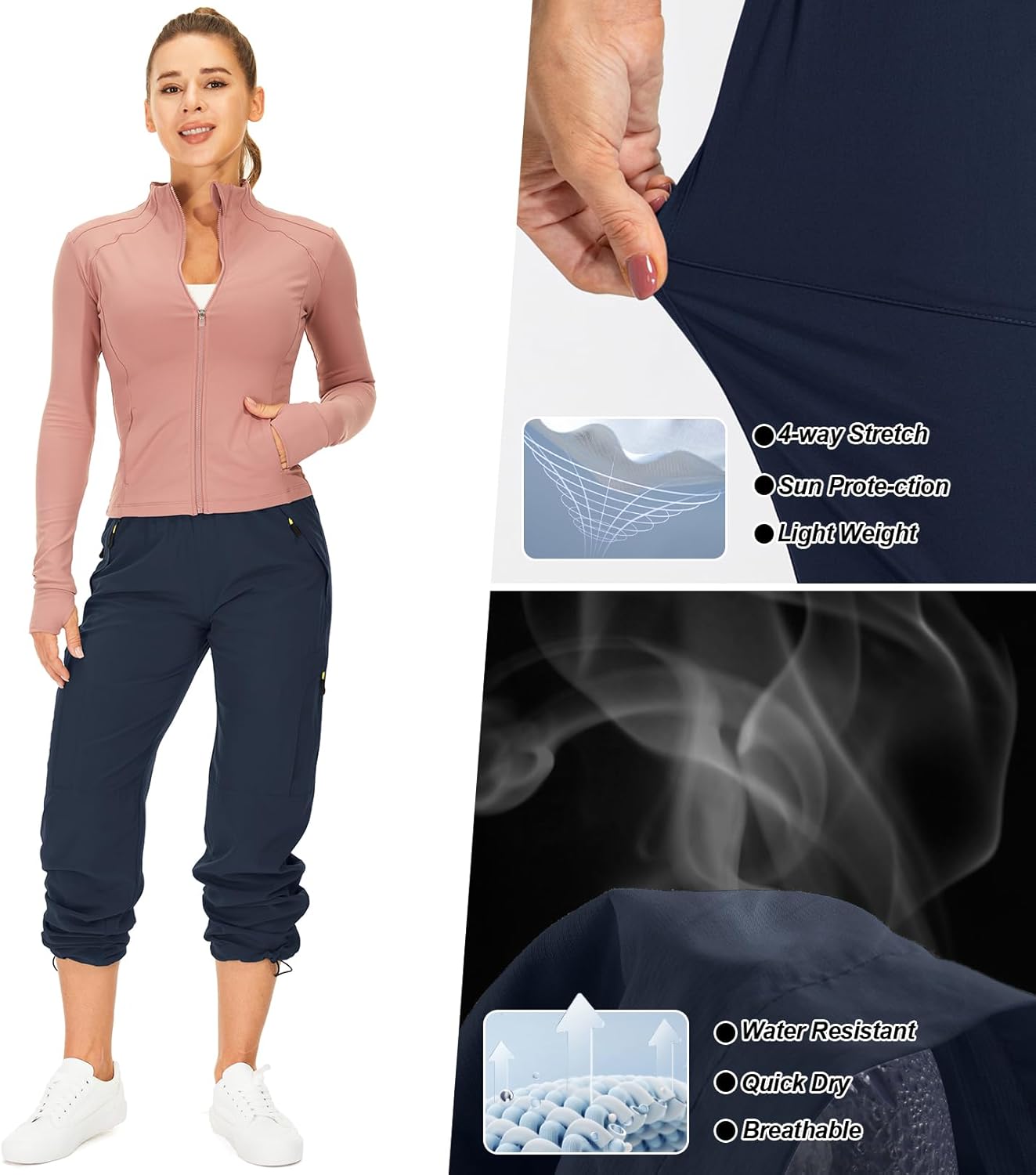 Women's Quick-Dry Hiking Pants - Lightweight UPF 50 Travel Cargo Pants with Zipper Pockets | Ideal for Golf & Safari