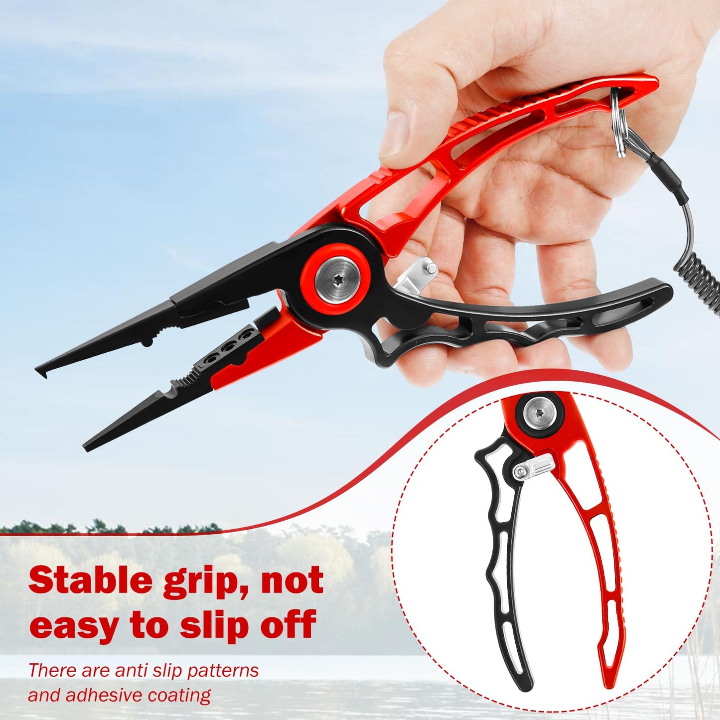 MABCIRY Aluminum Alloy Fishing Pliers with Canvas Sheath and Coiled Lanyard, Lightweight Fishing Tool with Safety Lock, Saltwater Resistant Fish Gear for Catch Fresh and Marine Fish