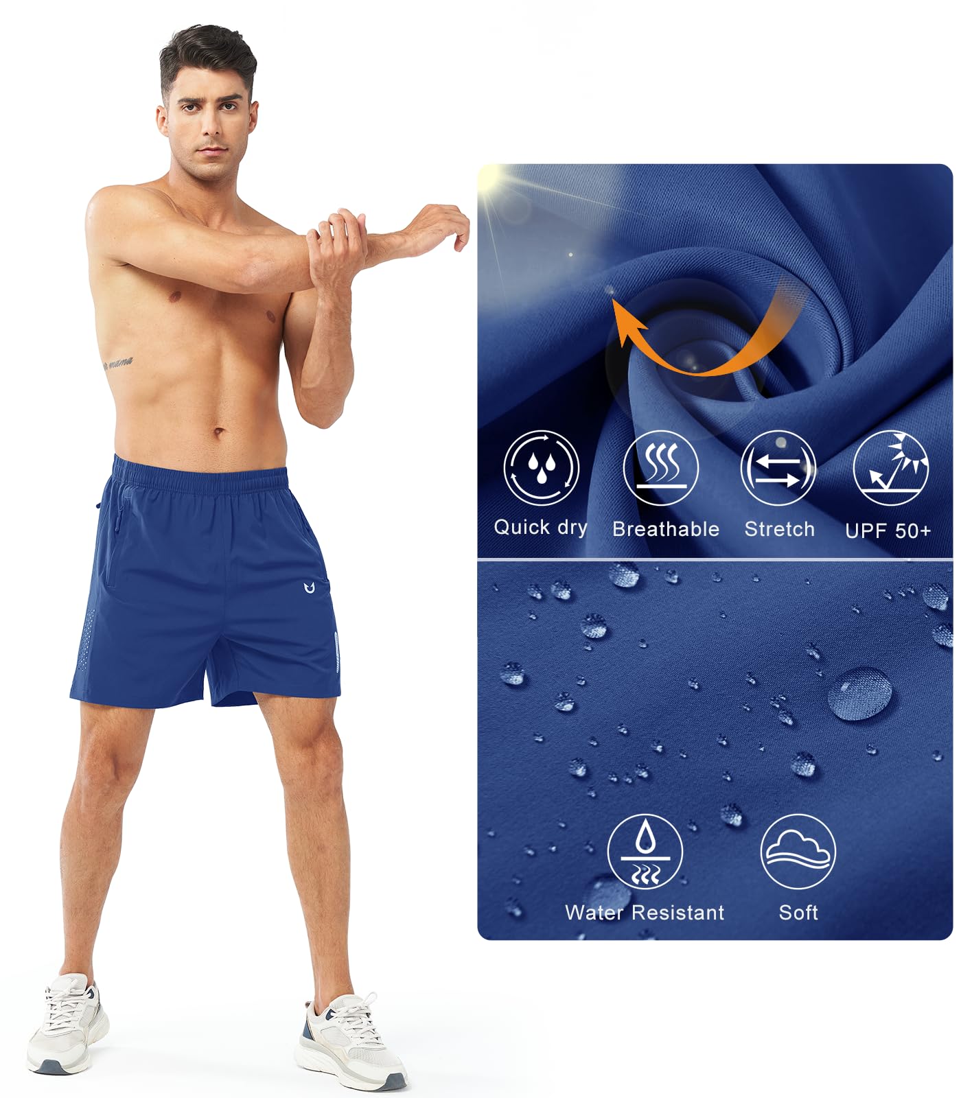NORTHYARD Men's Athletic Running Shorts Gym Workout 7"/9"/5" Quick Dry Lightweight Sports Basketball Tennis 3 Zipper Pockets ROYALBLUE-5inch S