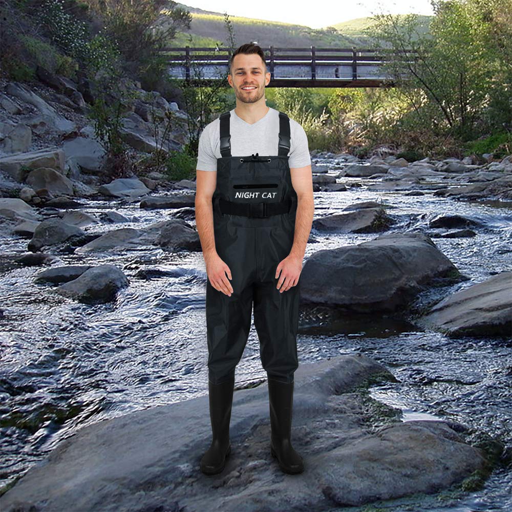 Night Cat Fishing Wader for Men Women Waterproof Hunting Chest Wader with Boots Belt Breathable Lightweight Black Size 10