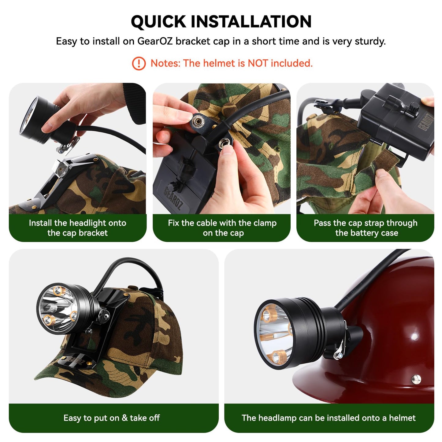 GearOZ Coon Hunting Headlight for Hog Predators Hunter Head Lamp, Camo Cap