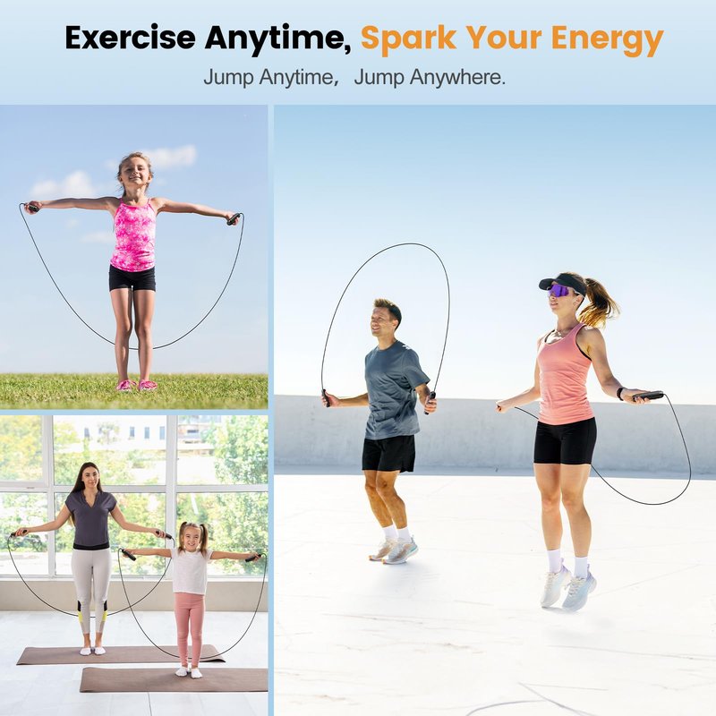 Jump Rope 2 Pack,Tangle-Free Rapid Speed Jump Rope with Ball Bearings for Men,Women and Kids,Adjustable Steel Skipping Rope with Ergonomic Foam Handles,A Ideal Equipment and Accessories for Workout,Fitness,Exercise,Home Gym,Slim Body
